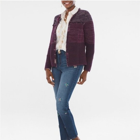 Chico's Knit Purple Marled Fringe Open Front Long Sleeve Cardigan XL - Picture 16 of 16